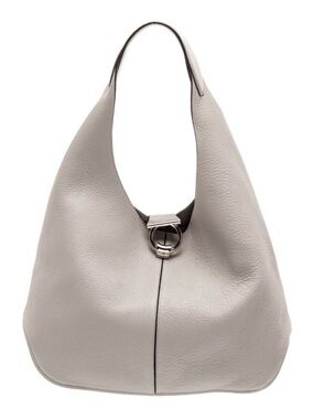Structured Pebbled Leather Hobo Bag - Light Gray
